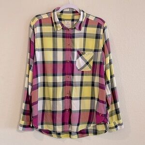 American Eagle Women’s Button Front Extra Large Purple Plaid Vintage Boyfriend